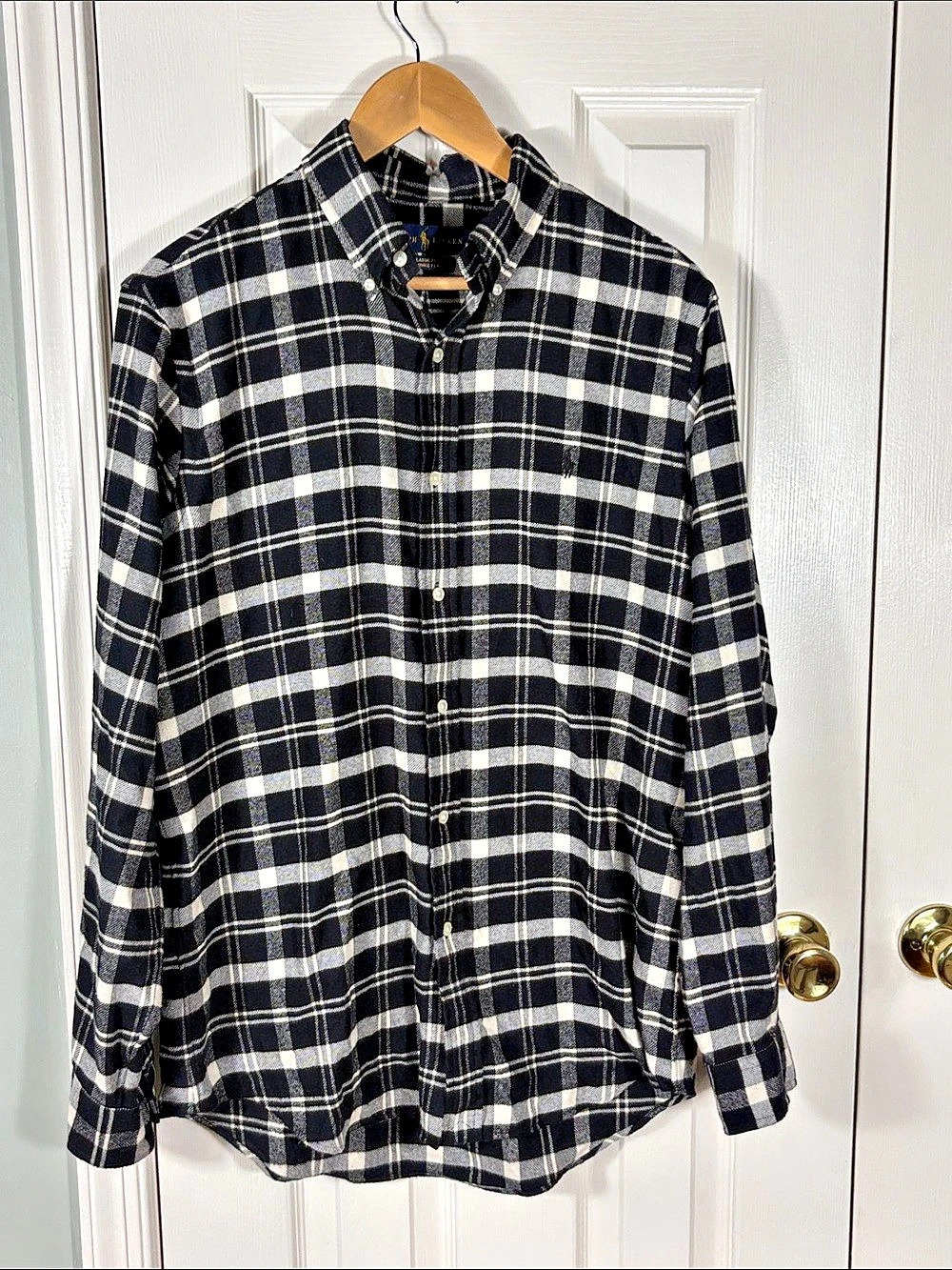 Ralph Lauren Classic Fit Performance Flannel Plaid Flannel in Black & White